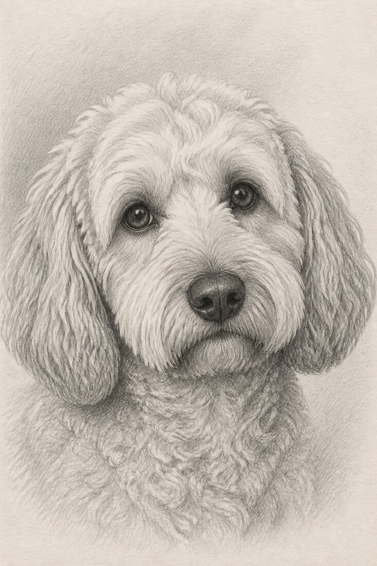 Digital pencil portrait of a Cockapoo