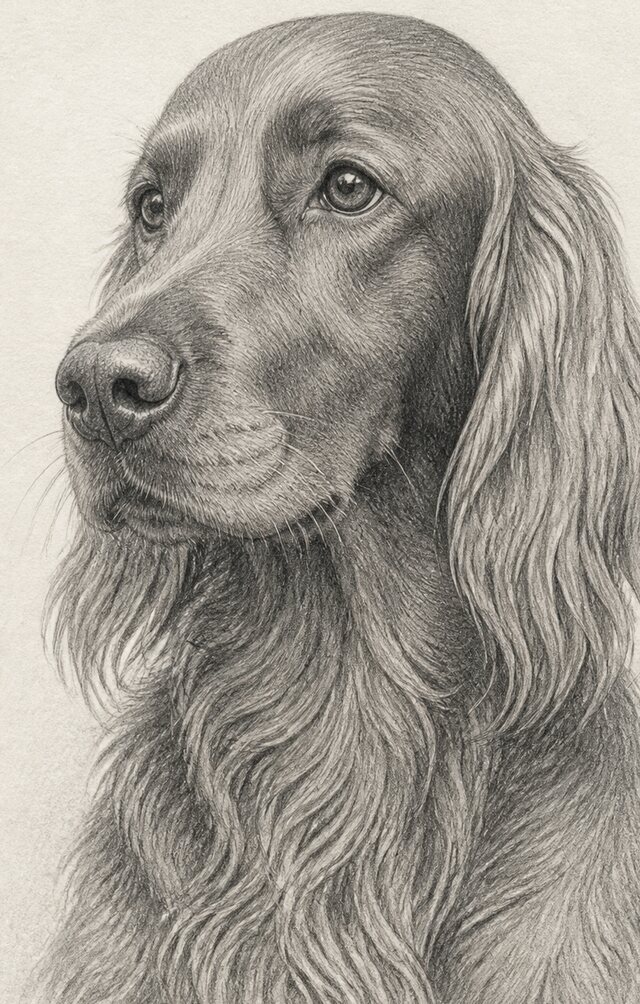 Digital pencil portrait of an Irish Setter, drawn from a photograph
