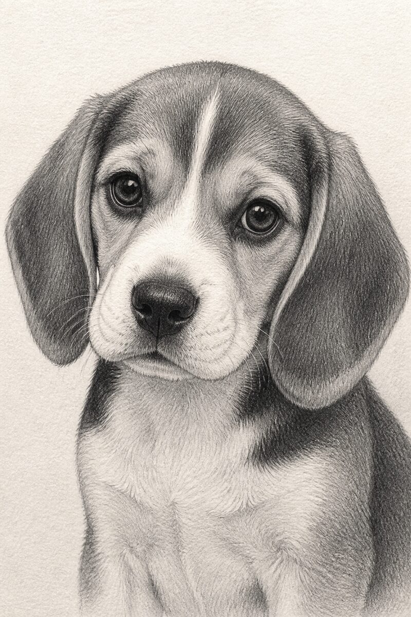 Digital pencil portrait of a Beagle puppy