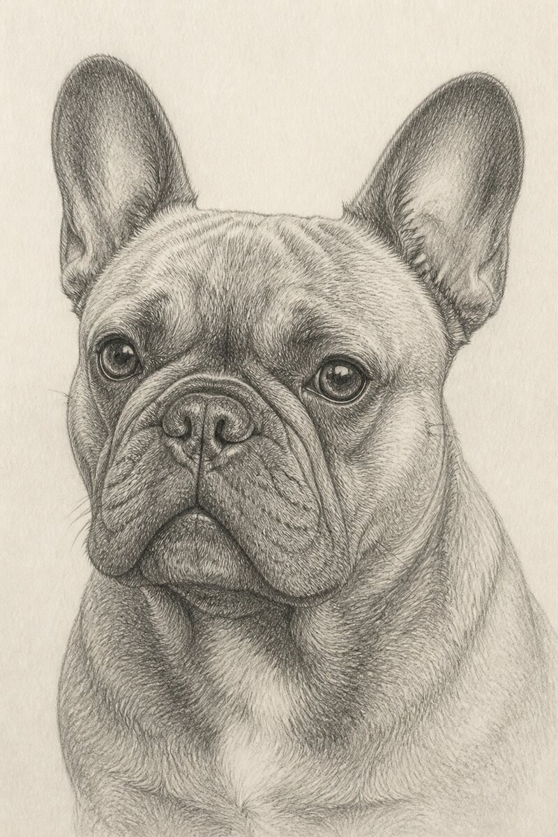 Digital pencil portrait of a French Bulldog