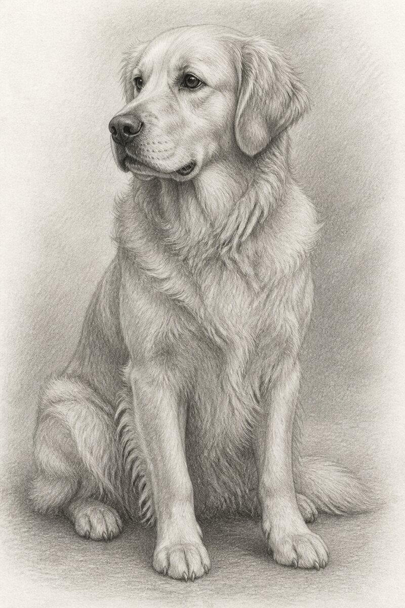 Digital pencil portrait of a Golden Retriever