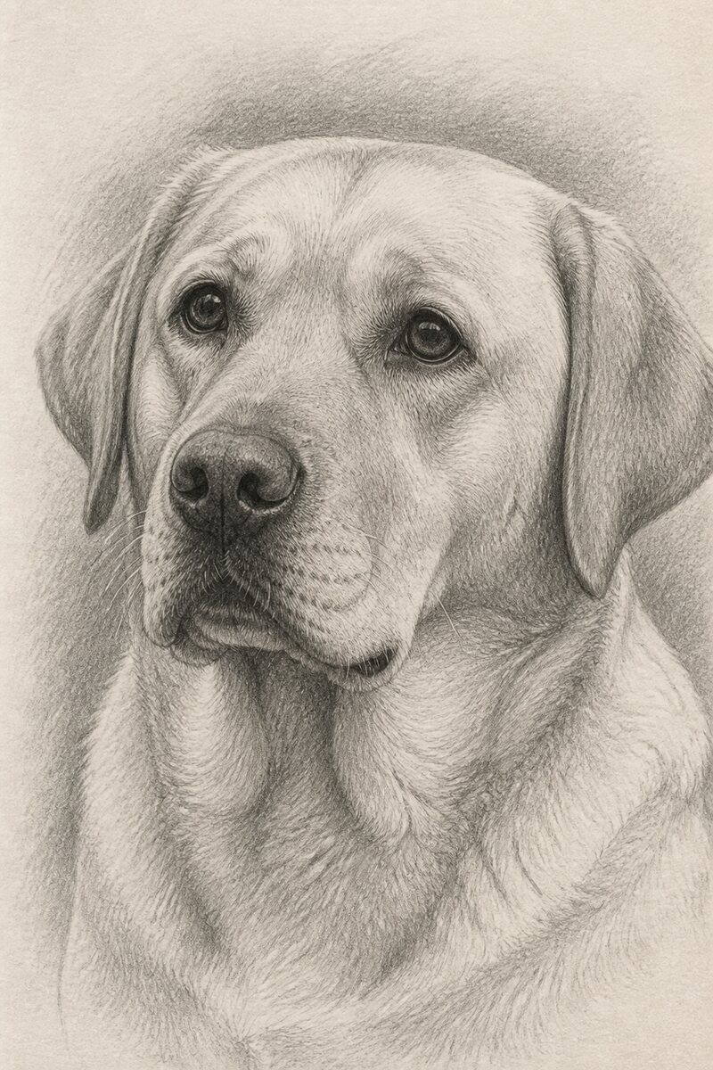Digital pencil portrait of a Labrador
