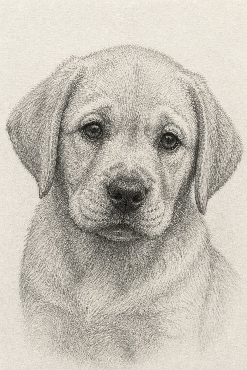 Digital pencil portrait of a Labrador puppy