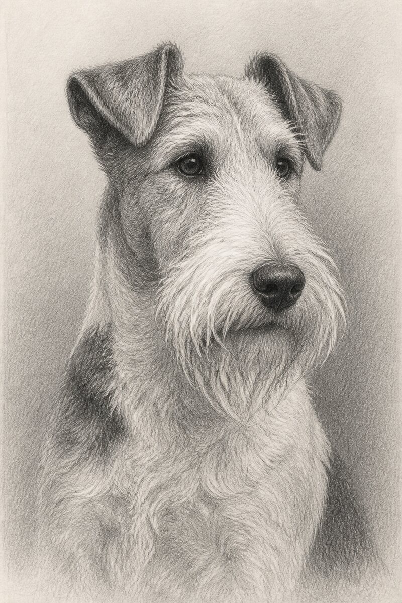 Digital pencil portrait of Mabel the terrier