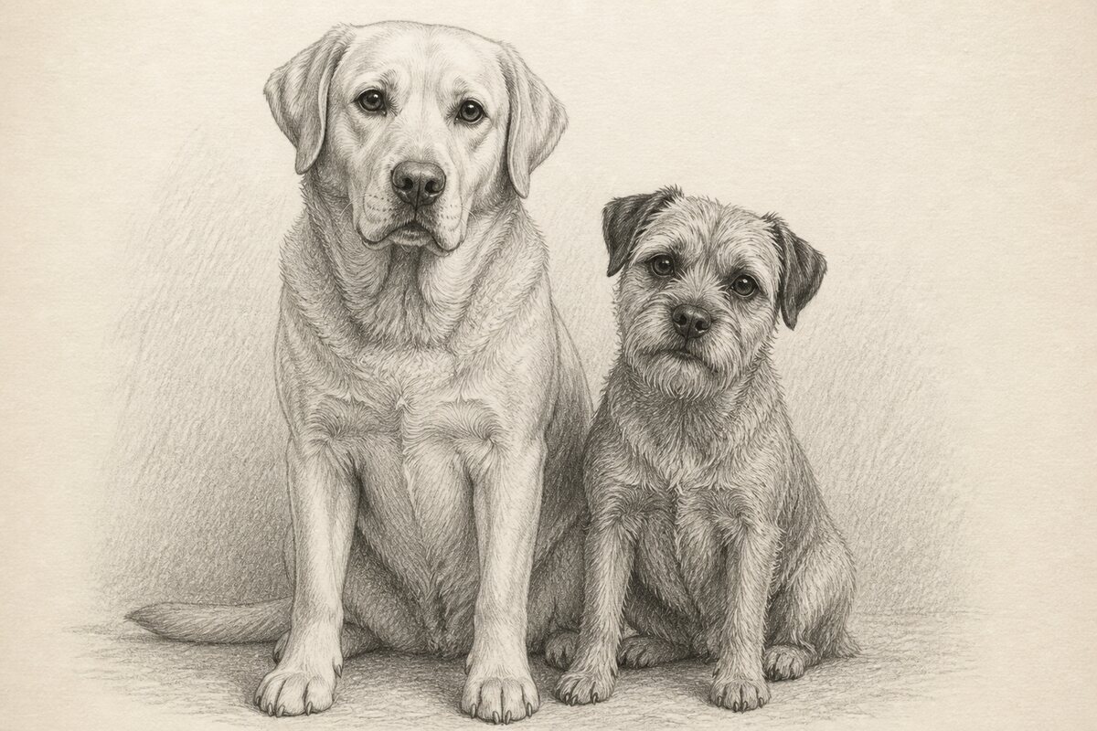 Digital pencil portrait of Willow and Ted