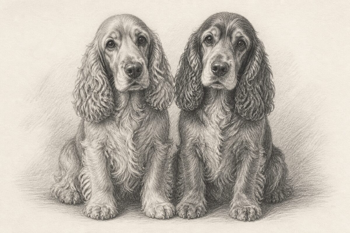 Digital pencil portrait of two Cocker Spaniels sitting together