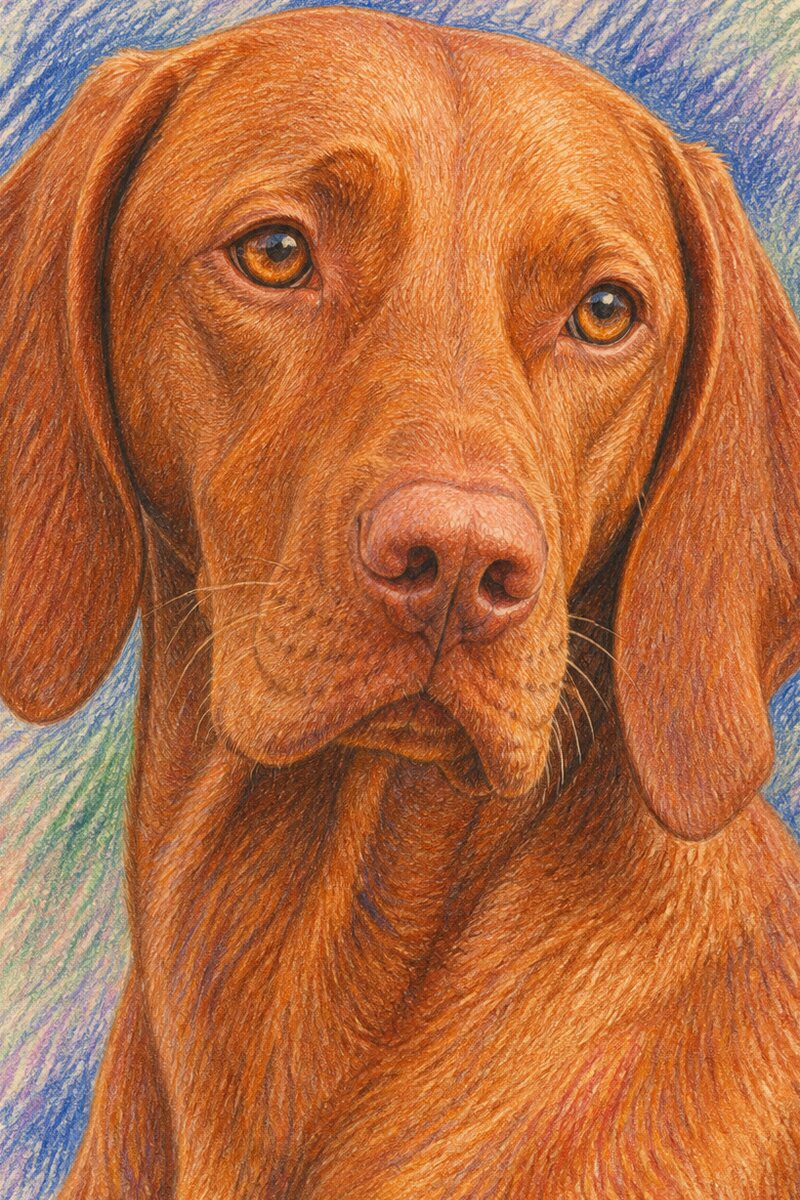 Coloured pencil portrait of a Hungarian Vizsla