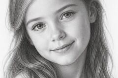 Young girl black and white graphite pencil portrait drawing
