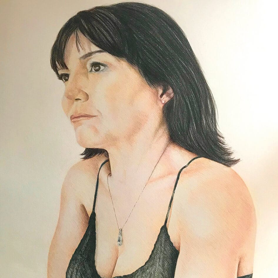 close up of full colour female portrait drawing