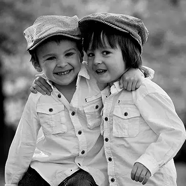 double black and white children pencil portrait