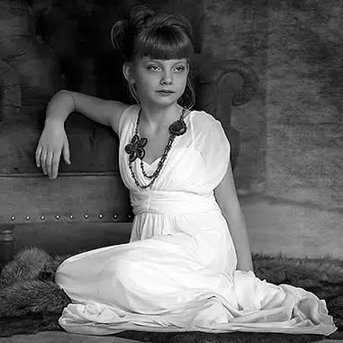 black and white full figure child drawing