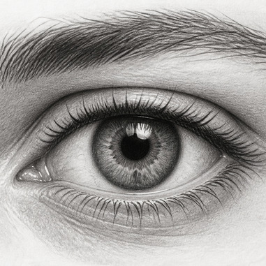 Master drawing a detailed human eye in graphite pencil