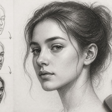 How to draw three-quarter view faces in pencil